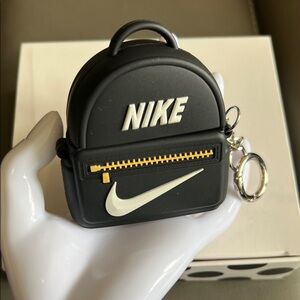 Nike Black and White Mini Backpack AirPods Case with Keychain